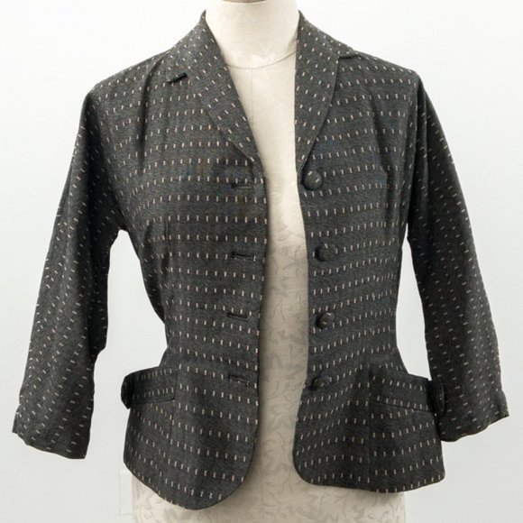 Vintage 40s S 2 Piece Skirt Set Blazer Suit Gray
